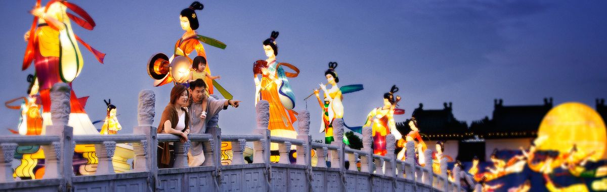 Procession of traditional figures: When Singapore celebrates, even bridges become colourful stages.