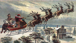 Santa with his eight reindeer as seen by poet Clement Clarke Moor.
