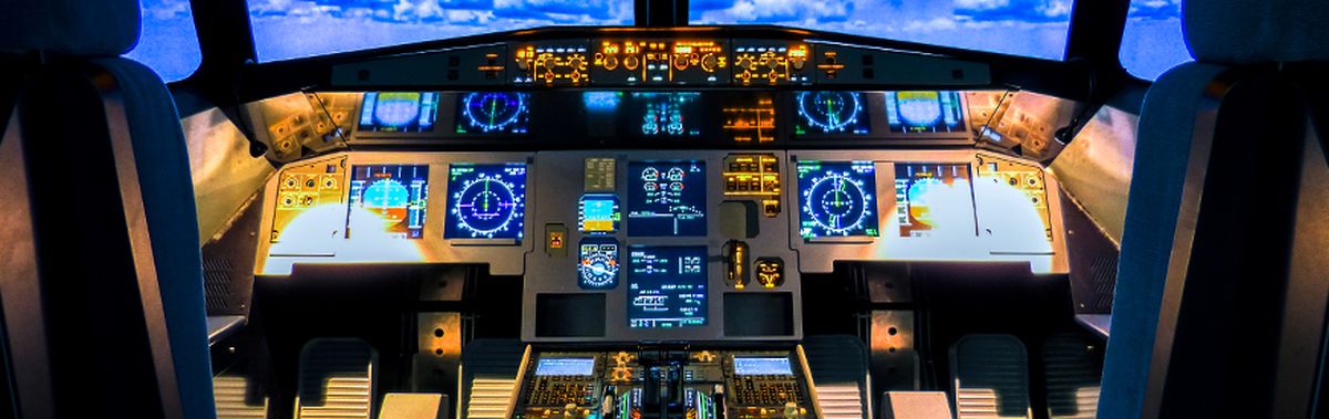 Flight simulator at Frankfurt Airport. A flight simulator excuses laymen's shortcomings