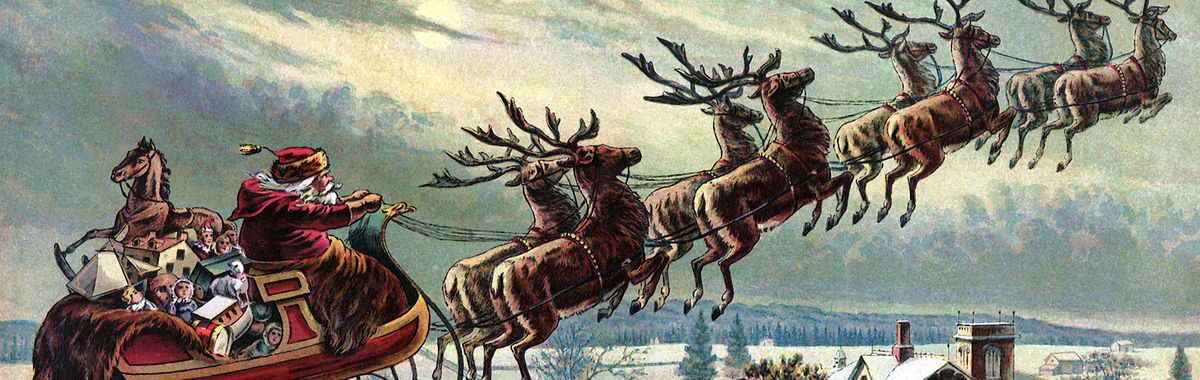 Santa with his eight reindeer as seen by poet Clement Clarke Moor.