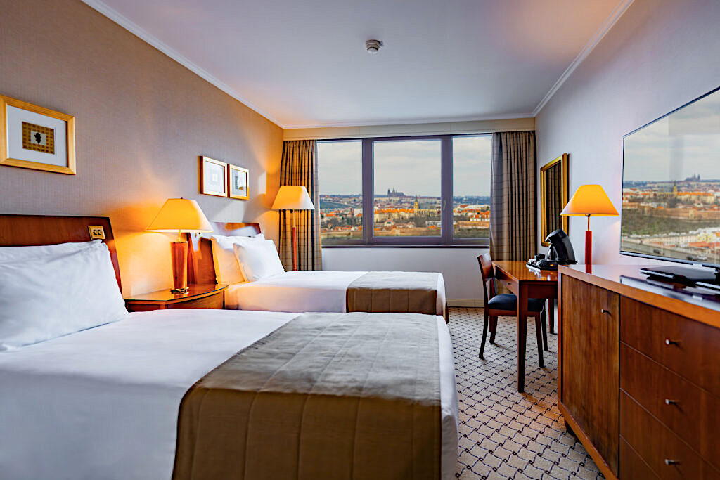 A spectacular view over Prague straight from the bed. Photo: Grand Hotel Prague Towers